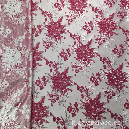 Tessuto jacquard poli argento rosa paisley